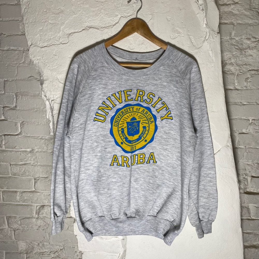 Vintage 90s University of Aruba Sweatshirt Gray Pullover Mens M